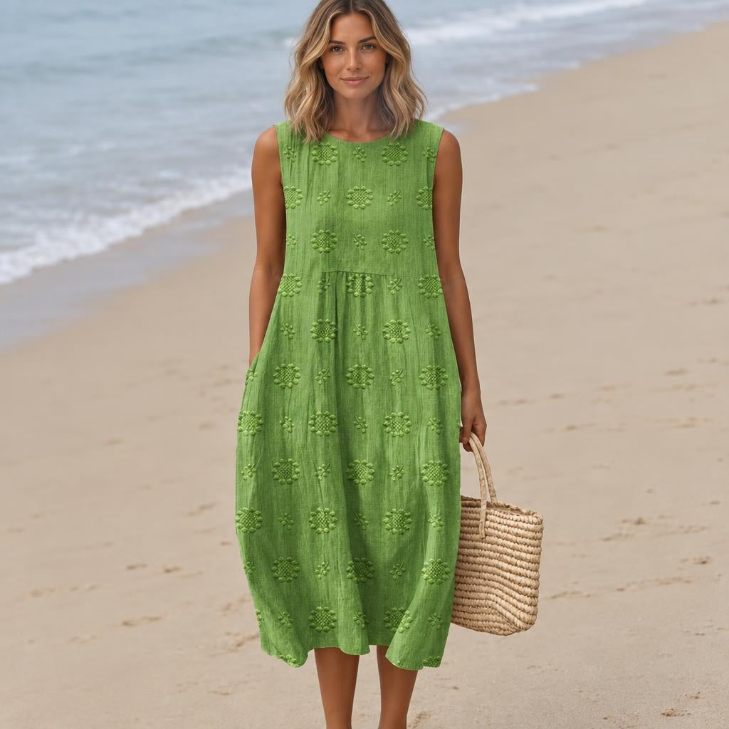 Sleeveless Embroidered Summer Dress with Flattering Waist-Defining Silhouette - We are MFEO