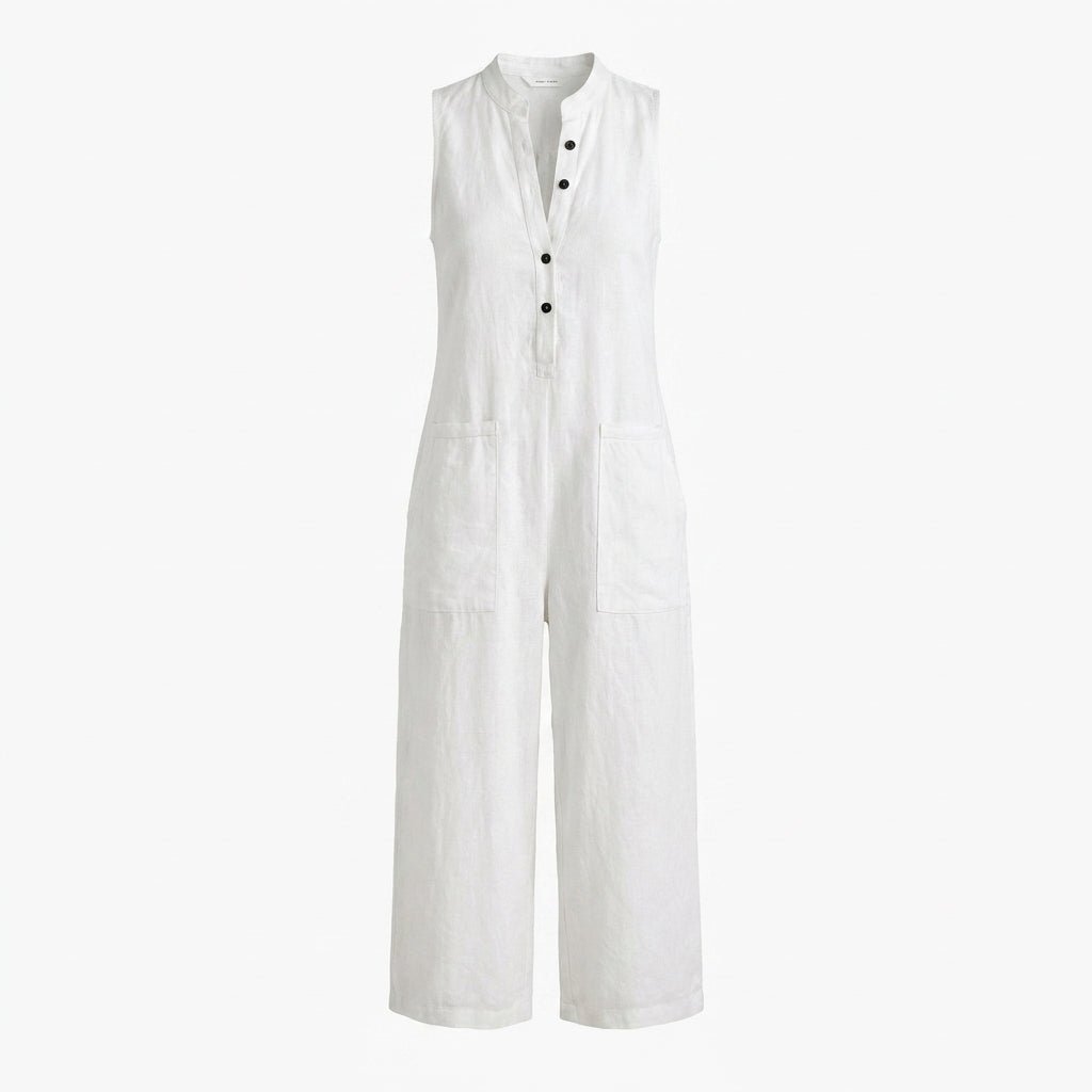 Sleeveless Wide Leg Jumpsuit with Mandarin Collar and Pockets - Summer Casual Outfit - We are MFEO