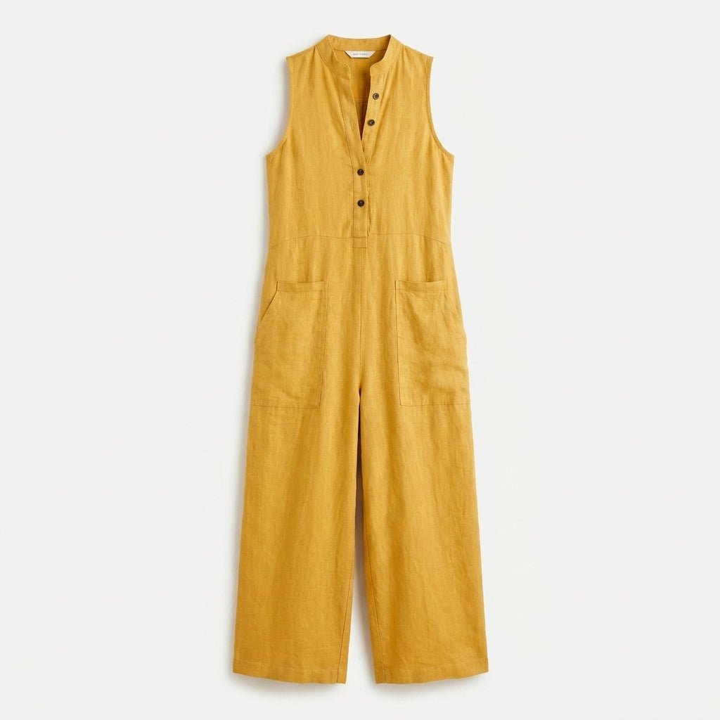 Sleeveless Wide Leg Jumpsuit with Mandarin Collar and Pockets - Summer Casual Outfit - We are MFEO