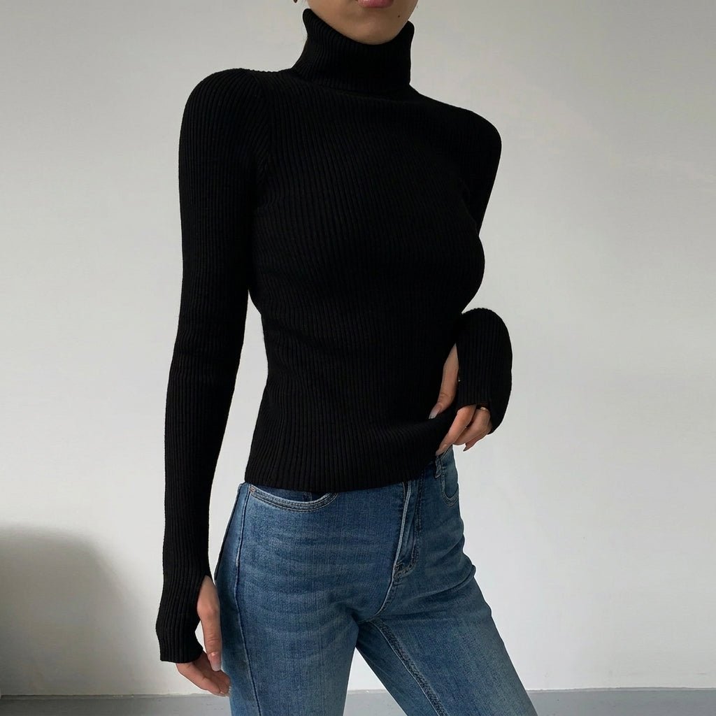 Slim Fit Turtleneck Top for Women – Comfortable Knit for Layering in Autumn/Winter - We are MFEO
