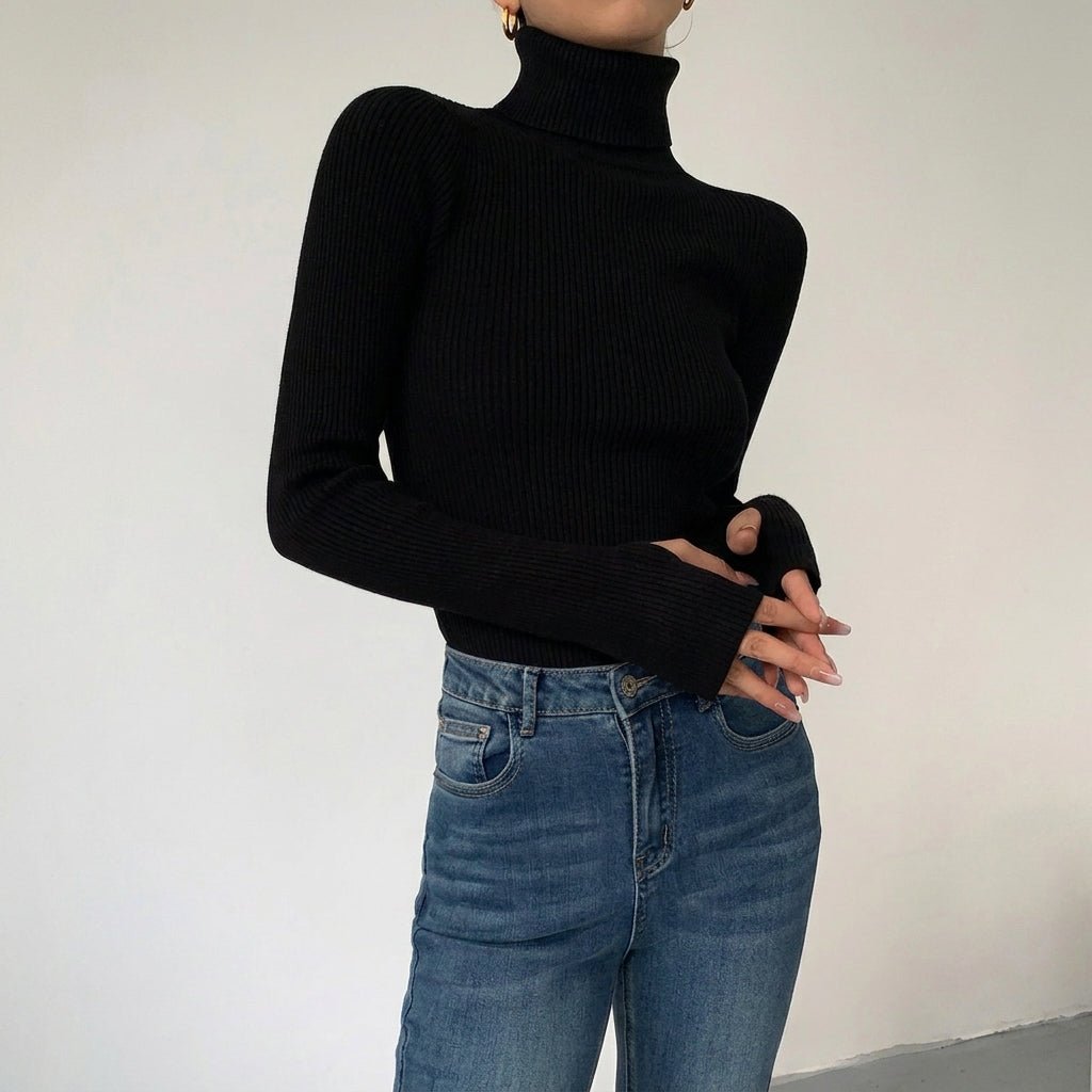 Slim Fit Turtleneck Top for Women – Comfortable Knit for Layering in Autumn/Winter - We are MFEO