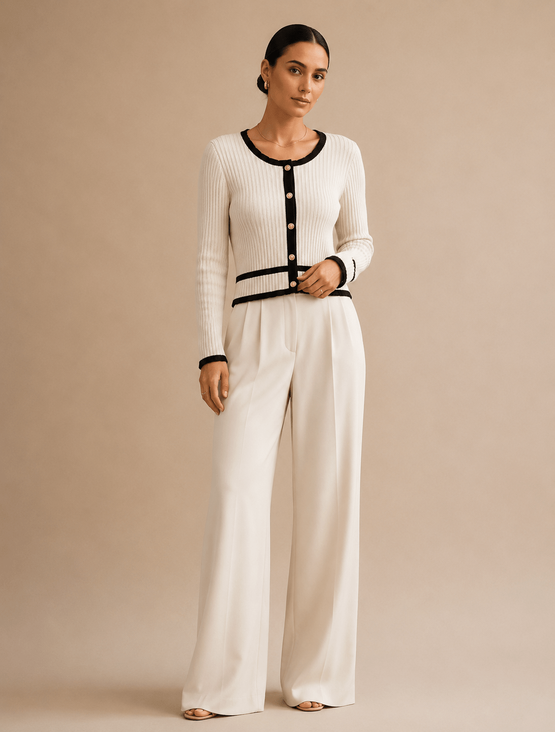 Slim Fit Vintage Cardigan for Layering – 100% Polyester Knit with Contrast Detailing - We are MFEO