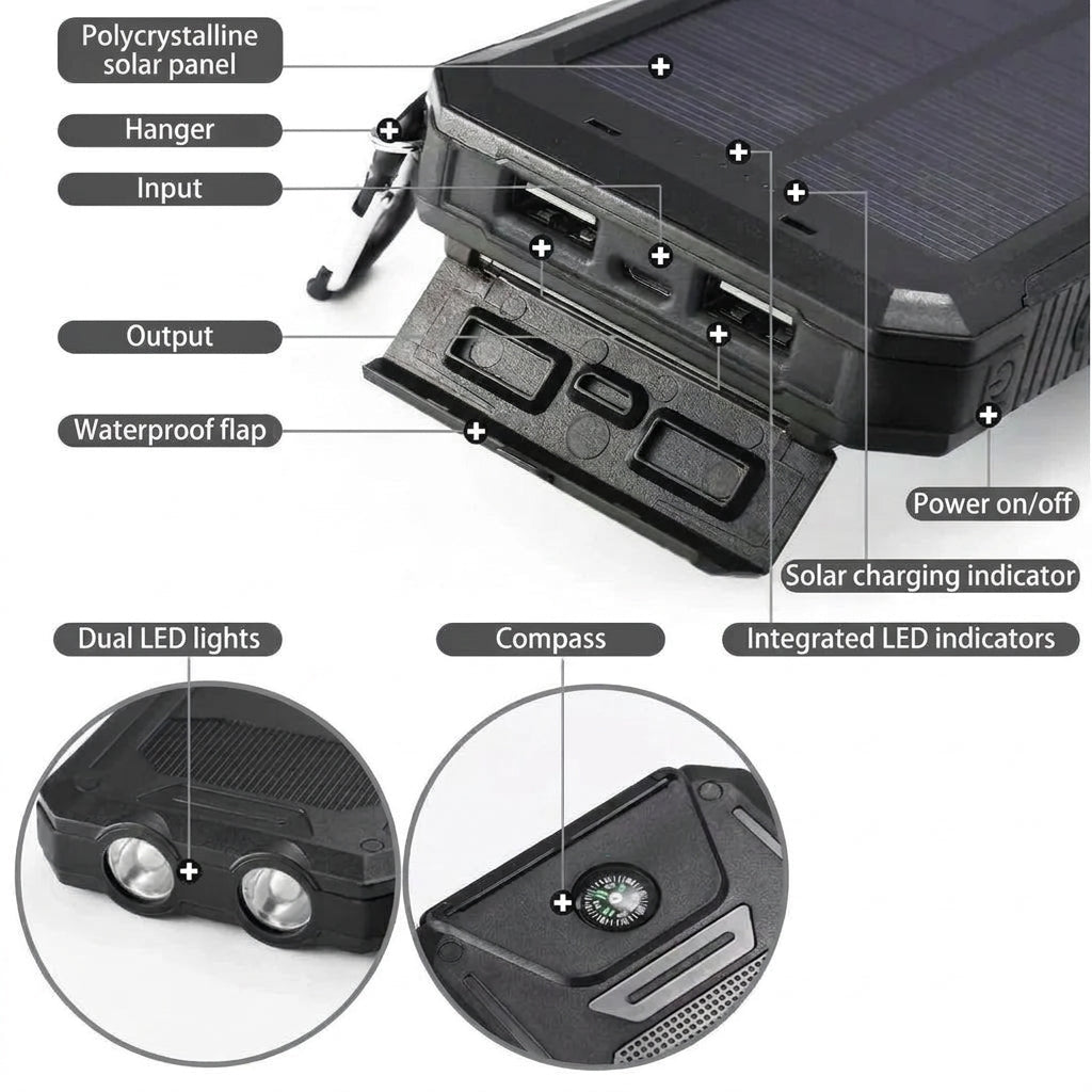 Solar Power Bank 10000mAh – Waterproof Portable Charger with Dual USB Ports for Outdoor Use - We are MFEO