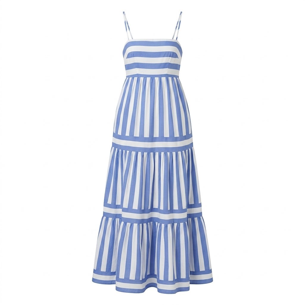 Striped Maxi Dress for Summer – Tiered Silhouette with Pockets - We are MFEO