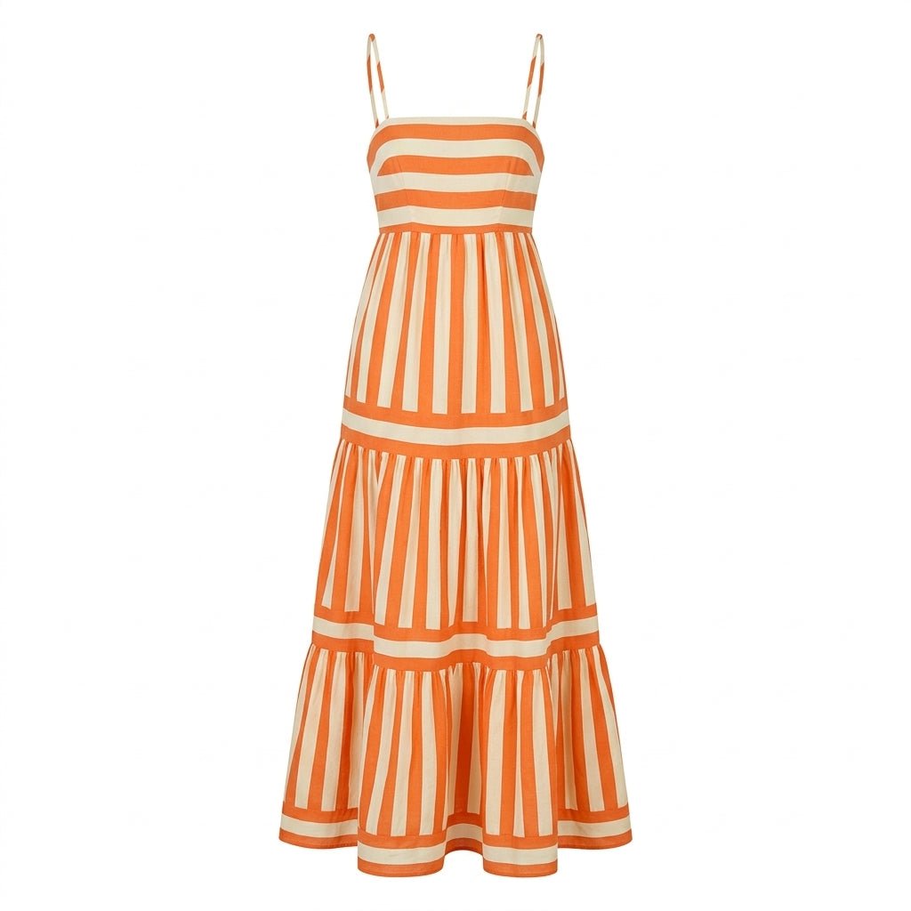 Striped Maxi Dress for Summer – Tiered Silhouette with Pockets - We are MFEO