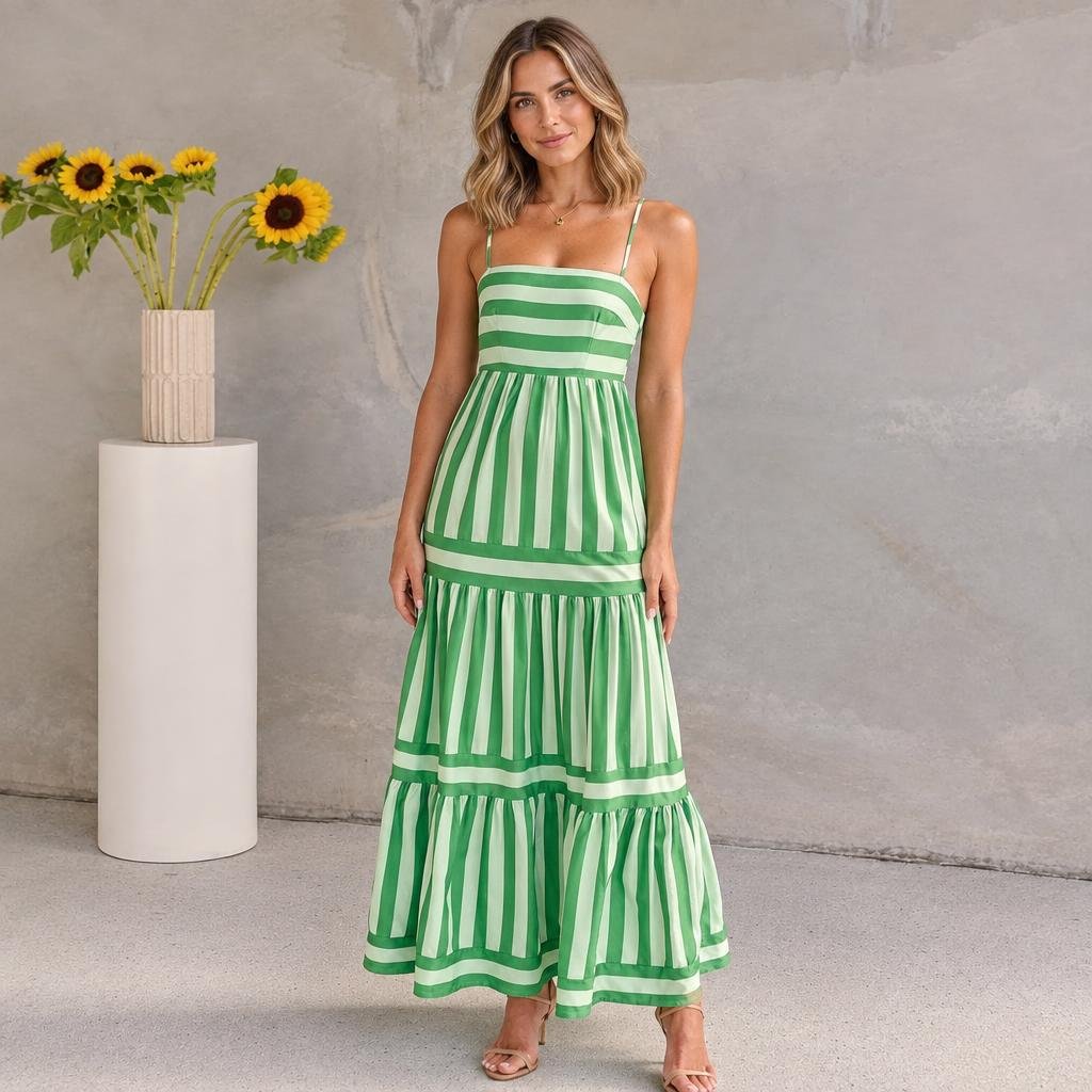 Striped Maxi Dress for Summer – Tiered Silhouette with Pockets - We are MFEO