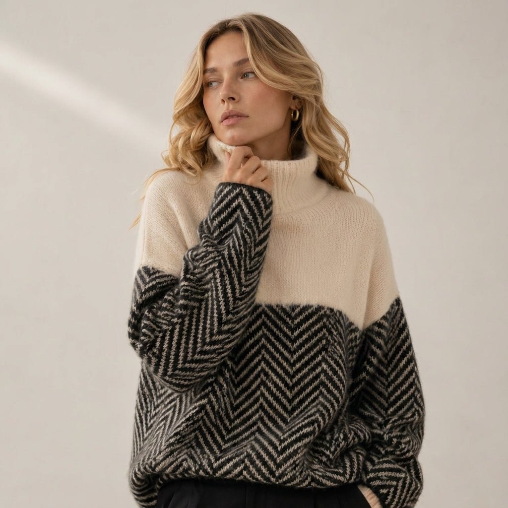 Striped Patchwork Turtleneck Sweater – Casual Autumn and Winter Layering Top - We are MFEO