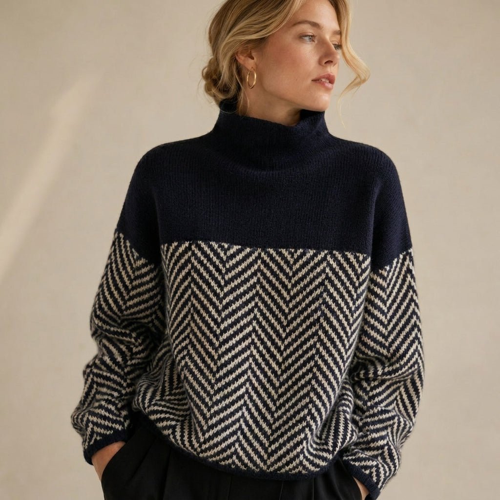 Striped Patchwork Turtleneck Sweater – Casual Autumn and Winter Layering Top - We are MFEO