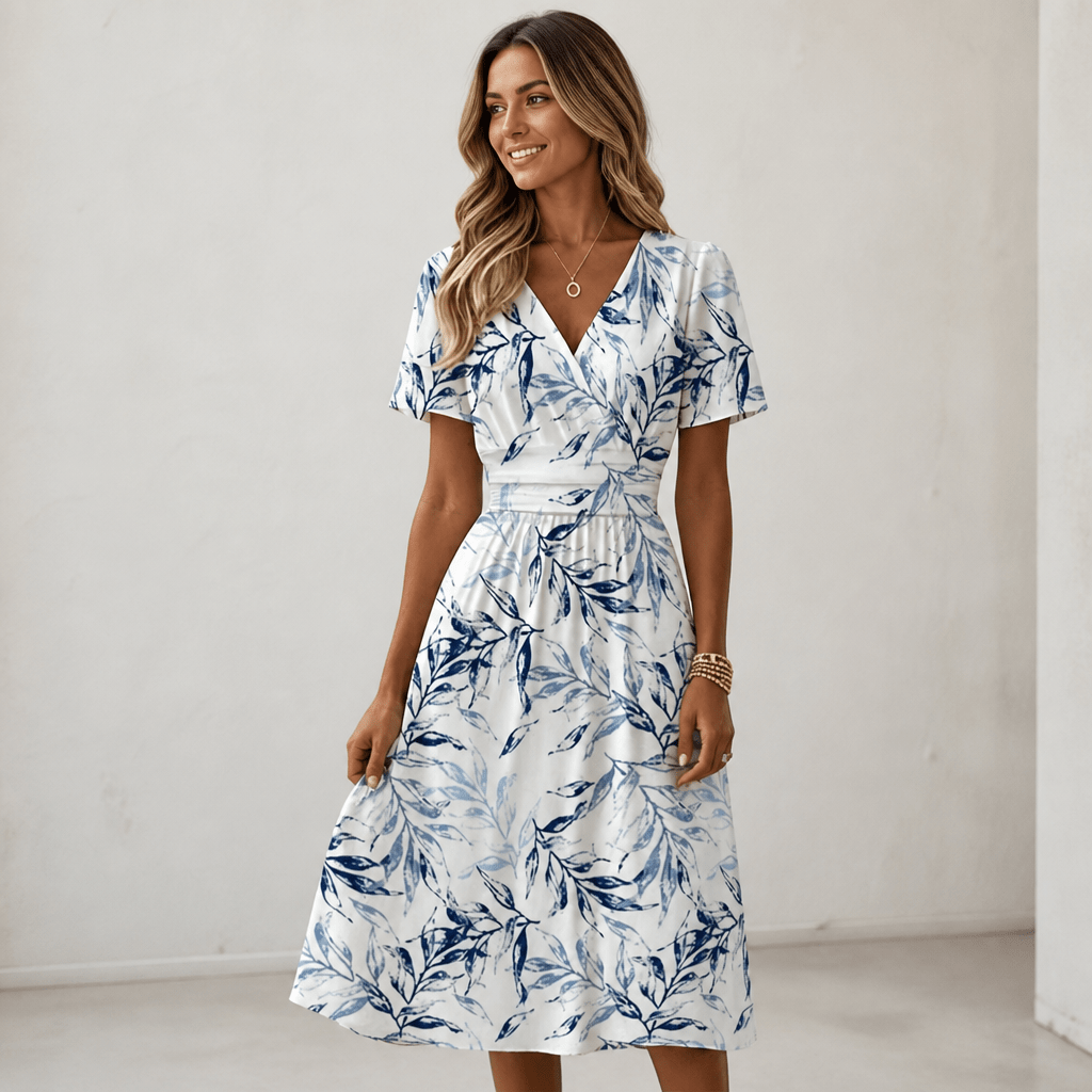 Summer Floral Wrap Midi Dress – V-Neck with Tie Waist, Plus Size Available - We are MFEO