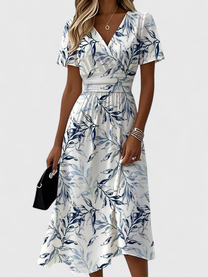 Summer Floral Wrap Midi Dress – V-Neck with Tie Waist, Plus Size Available - We are MFEO