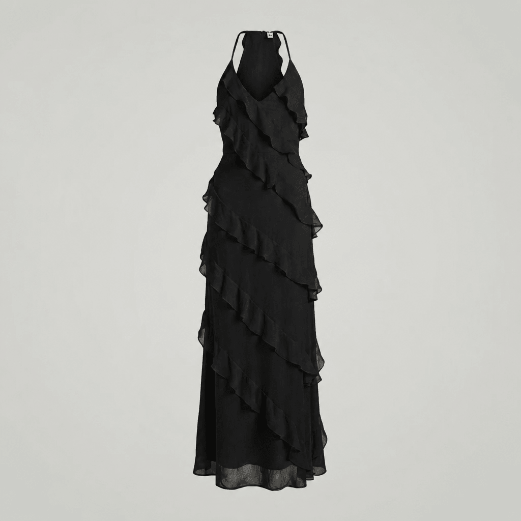 Summer Maxi Dress – Lightweight Halter Style with Tiered Ruffles for Cocktail Events - We are MFEO