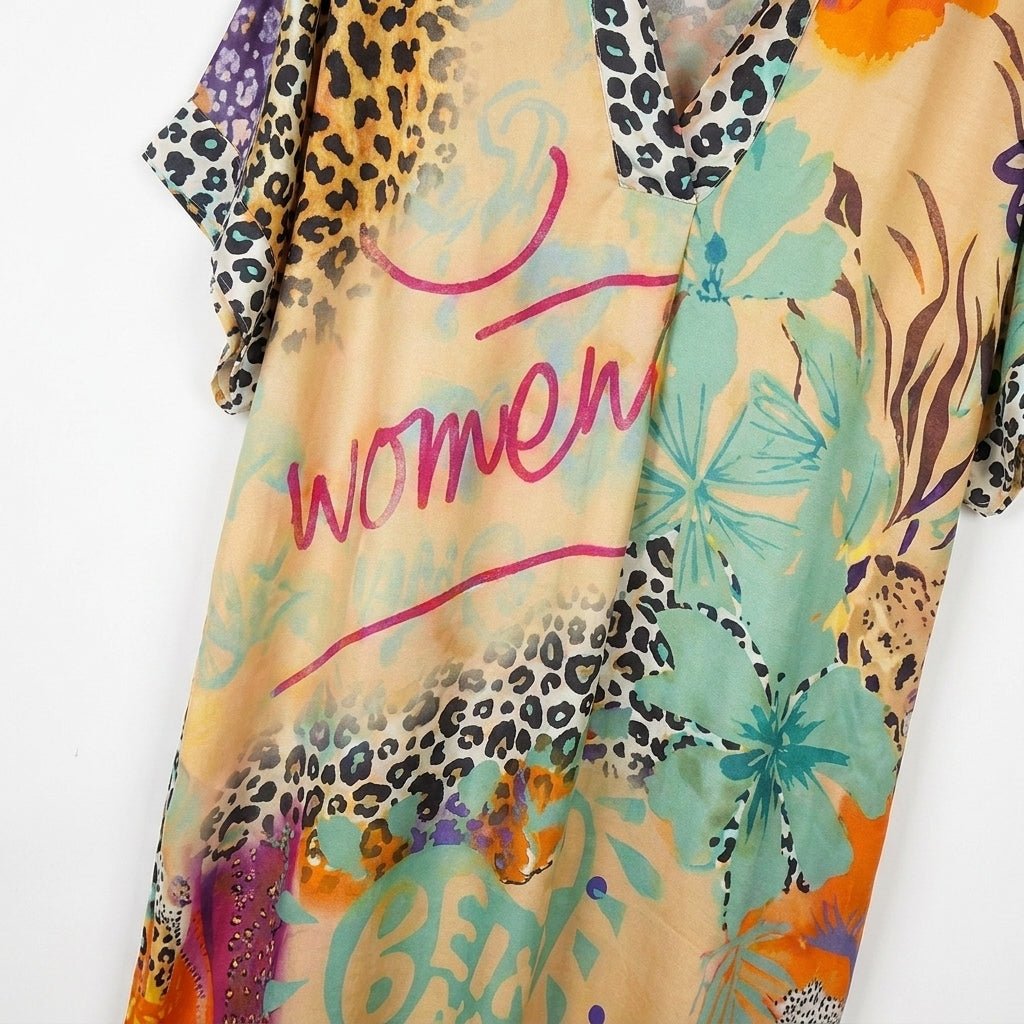 Summer Midi Dress – V-Neck Graphic Print with Relaxed Fit - We are MFEO