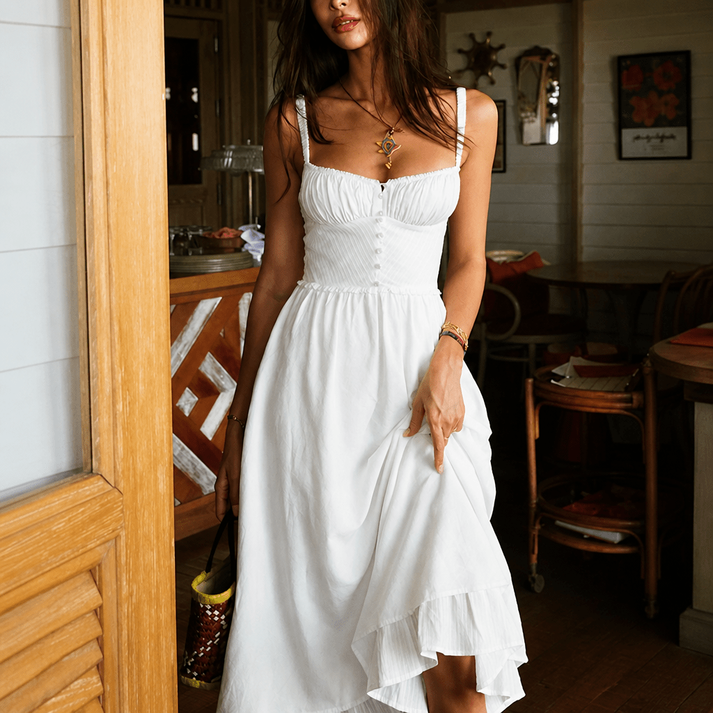 Summer Midi Dress with Ruffle Hem – Adjustable Straps - We are MFEO
