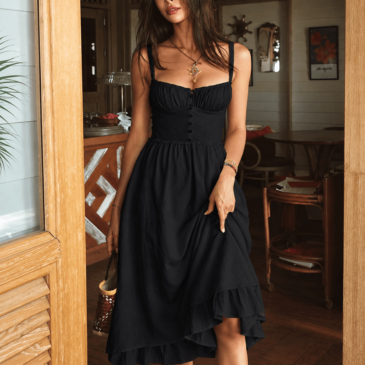 Summer Midi Dress with Ruffle Hem – Adjustable Straps - We are MFEO