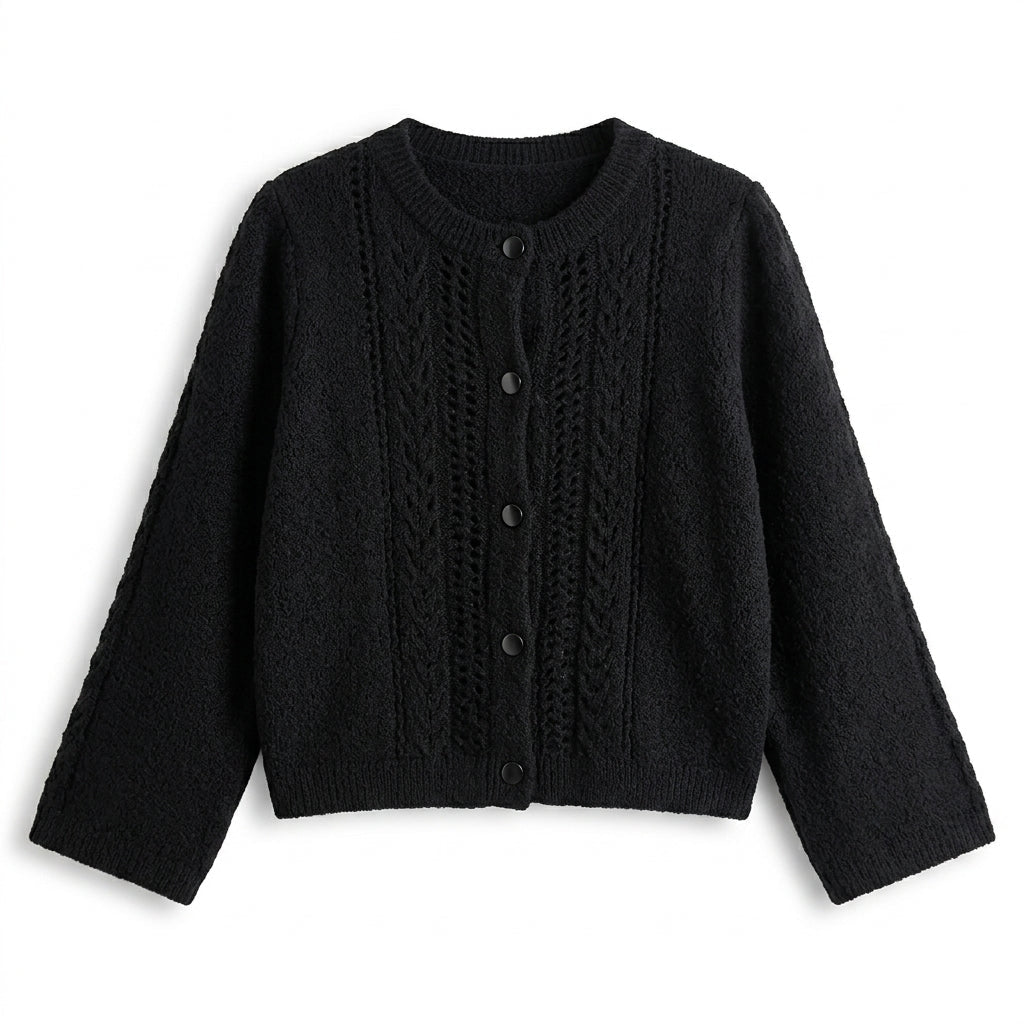 Textured Knit Cardigan for Women – Relaxed Fit, Button Closure for Autumn and Winter - We are MFEO