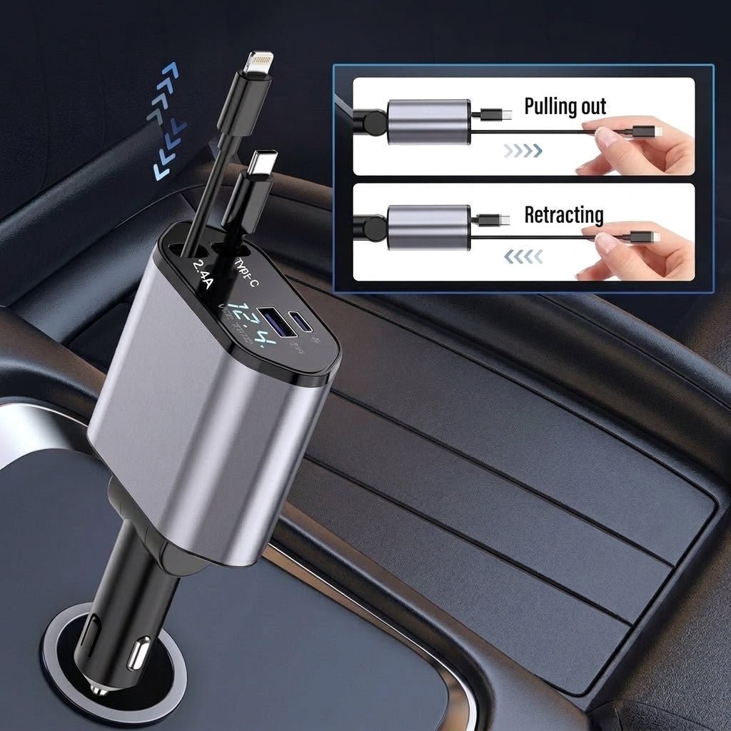 USB C Car Charger 120W with Retractable Cables – Fast Charging for Multiple Devices in Car - We are MFEO