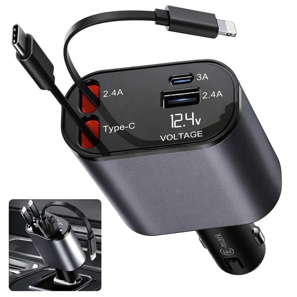 USB C Car Charger 120W with Retractable Cables – Fast Charging for Multiple Devices in Car - We are MFEO