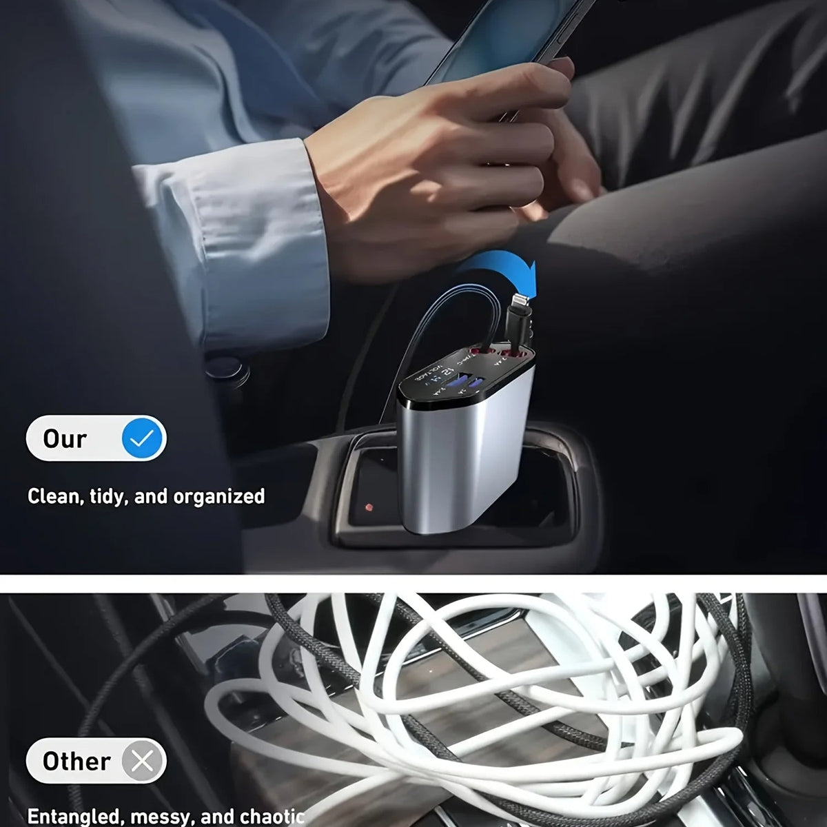 USB C Car Charger 120W with Retractable Cables – Fast Charging for Multiple Devices in Car - We are MFEO