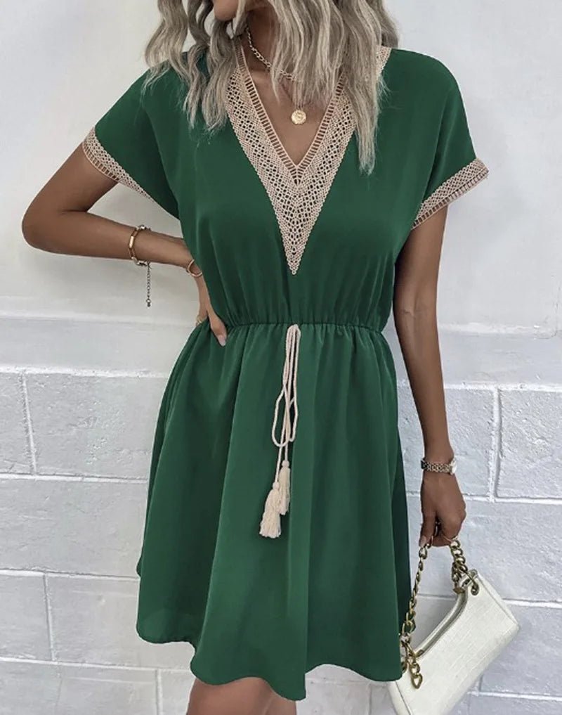 V-Neck Boho Dress for Summer with Adjustable Waist Tie (Plus Sizes Available) - We are MFEO