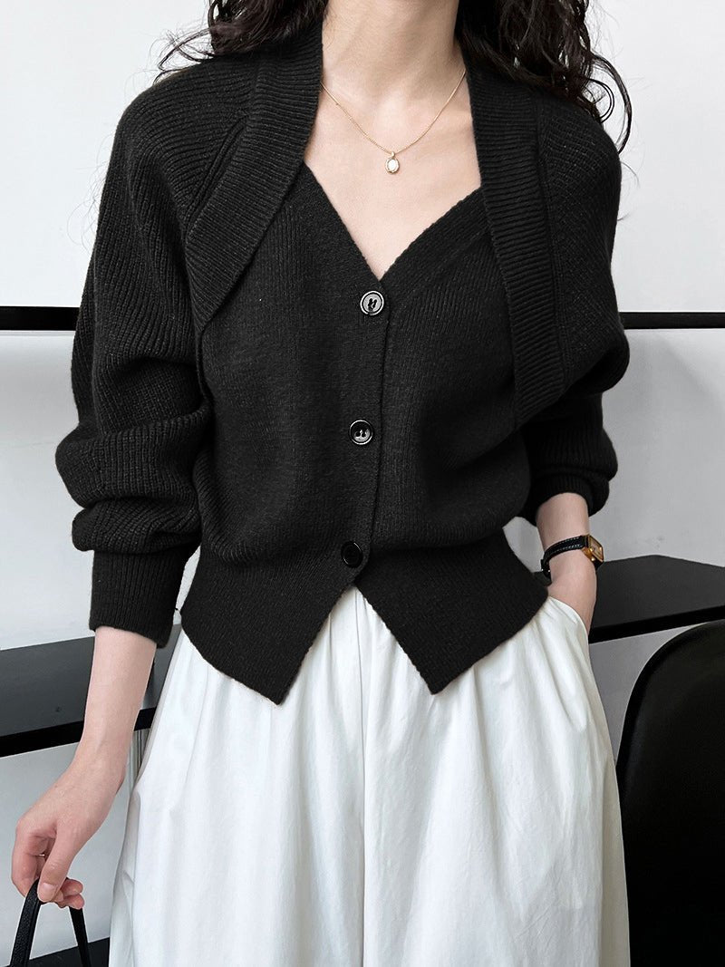 V-Neck Button Knit Sweater for Women – Cozy Patchwork Design for Colder Days - We are MFEO