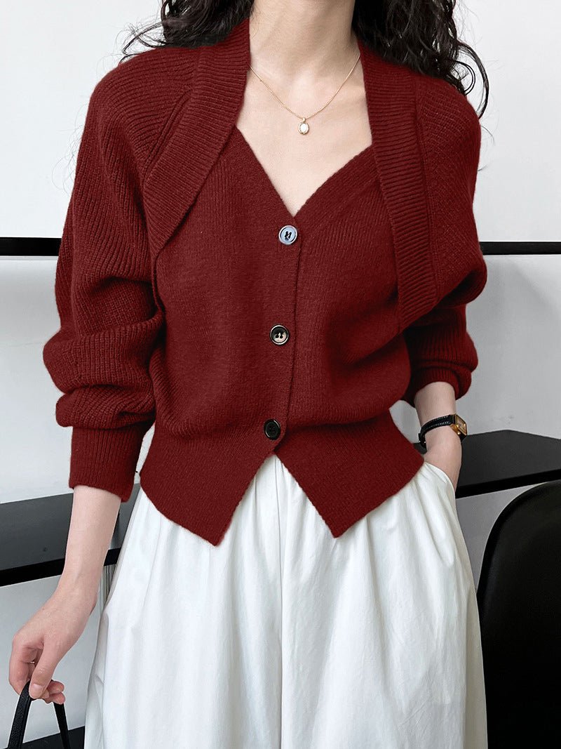 V-Neck Button Knit Sweater for Women – Cozy Patchwork Design for Colder Days - We are MFEO