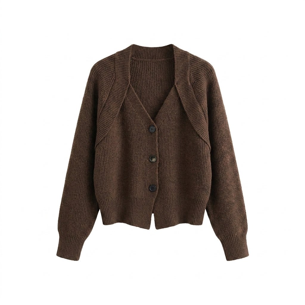 V-Neck Button Knit Sweater for Women – Cozy Patchwork Design for Colder Days - We are MFEO