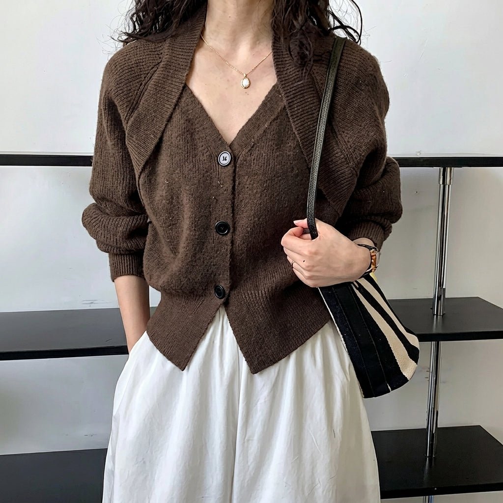 V-Neck Button Knit Sweater for Women – Cozy Patchwork Design for Colder Days - We are MFEO