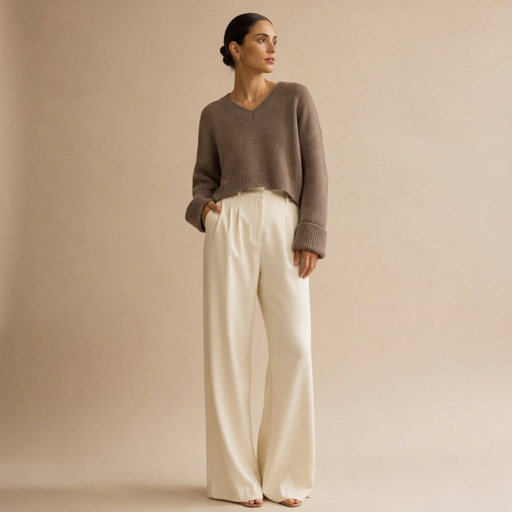 V-Neck Knit Pullover Sweater for Women – Relaxed Fit, Comfortable for Everyday Wear - We are MFEO