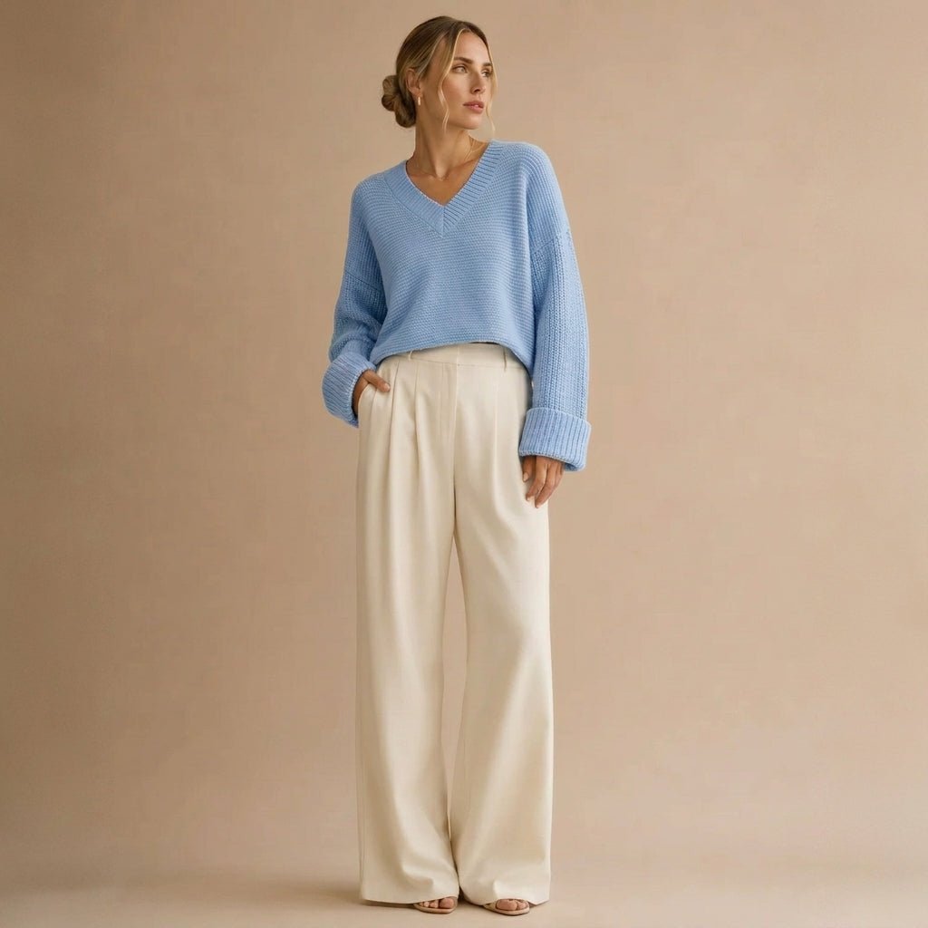 V-Neck Knit Pullover Sweater for Women – Relaxed Fit, Comfortable for Everyday Wear - We are MFEO