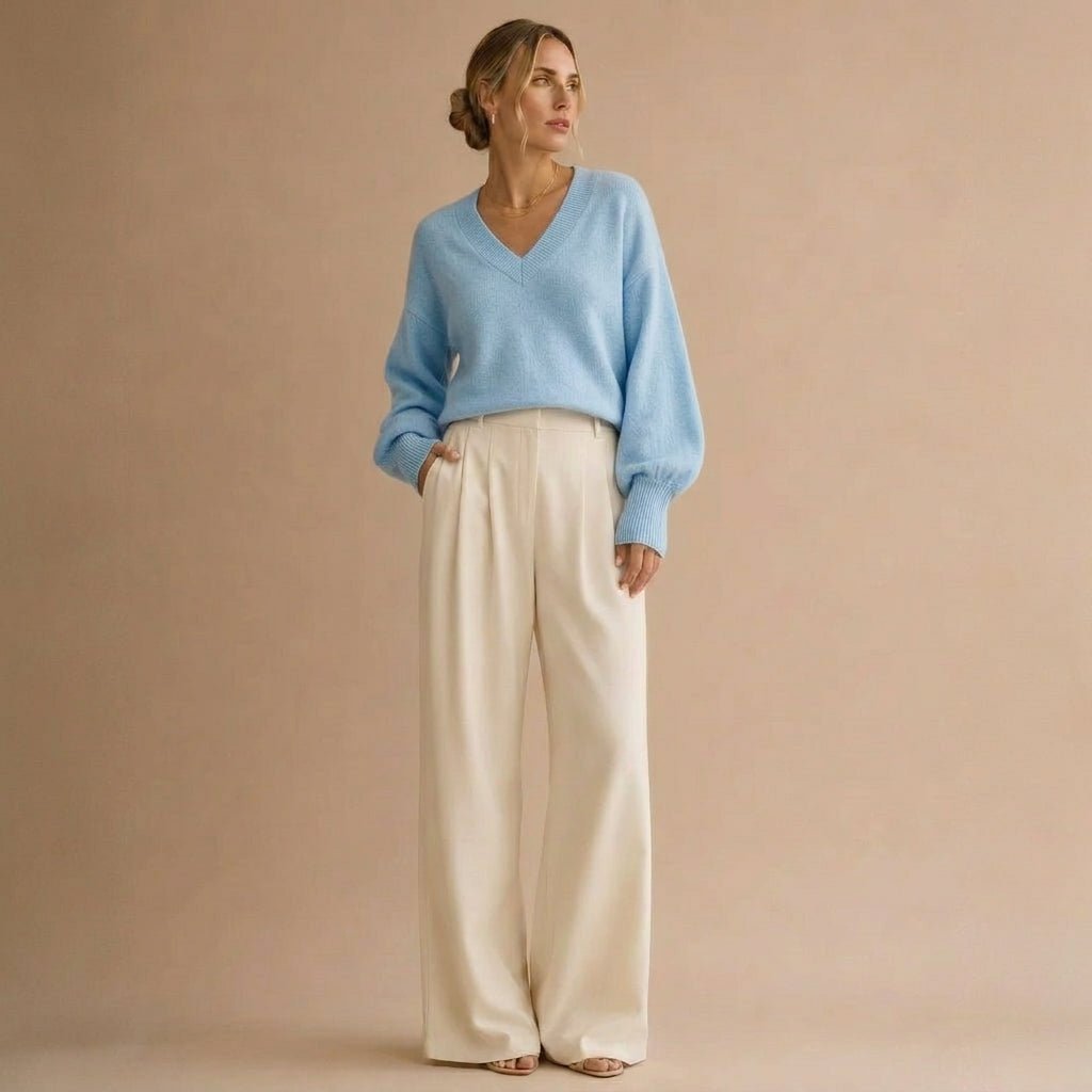 V-Neck Knit Pullover Sweater for Women – Relaxed Fit, Comfortable for Everyday Wear - We are MFEO