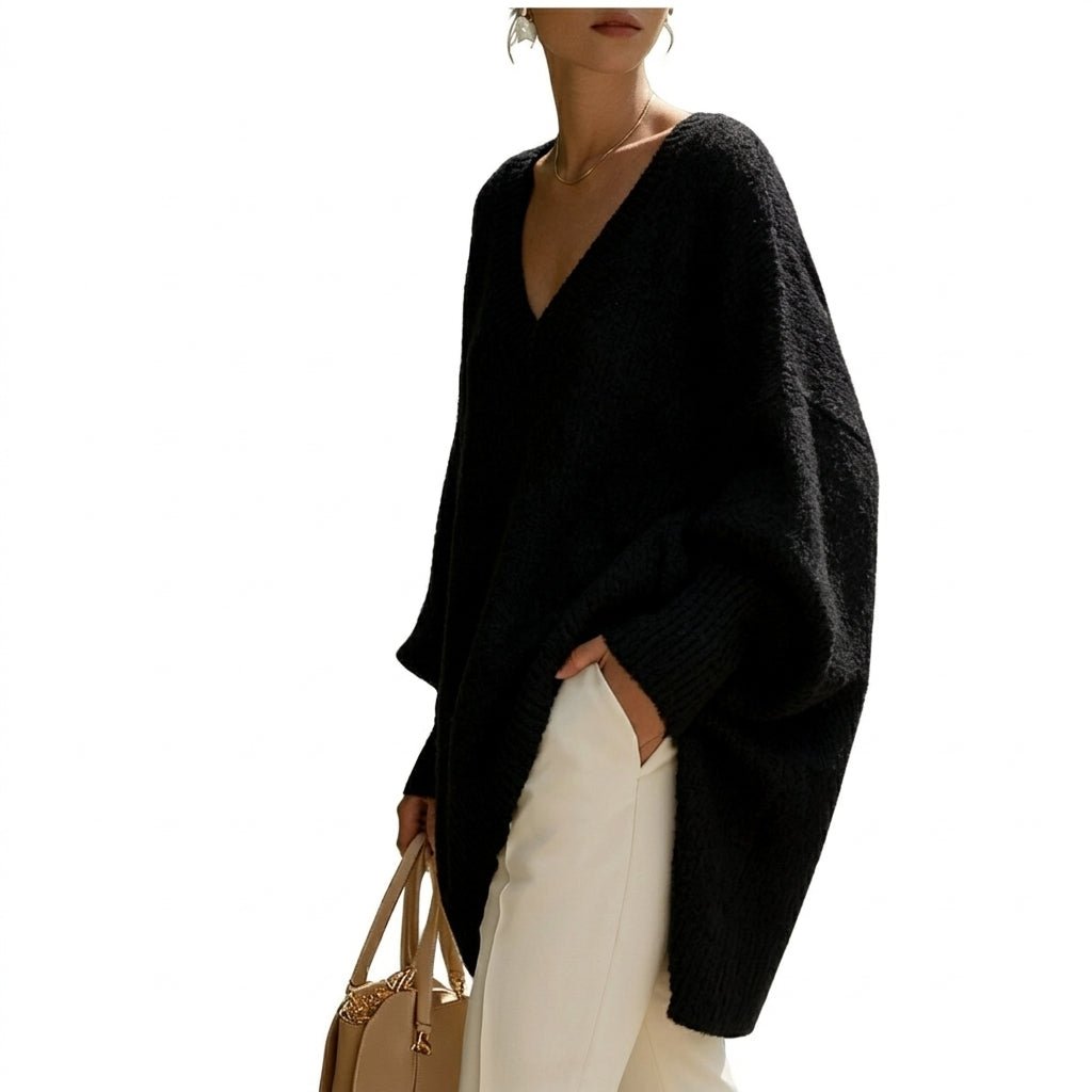 V-Neck Knit Pullover Sweater for Women – Relaxed Fit, Comfortable for Everyday Wear - We are MFEO