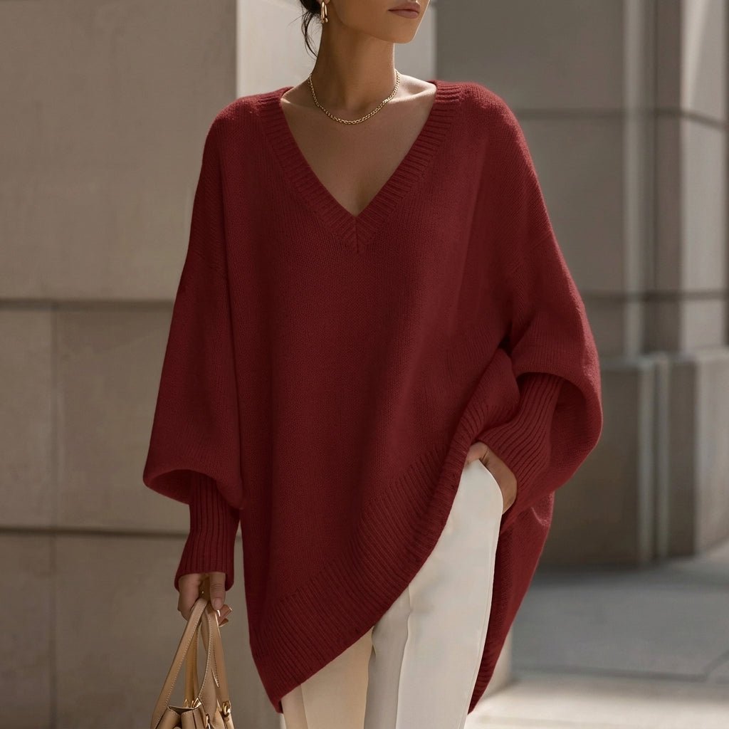 V-Neck Knit Pullover Sweater for Women – Relaxed Fit, Comfortable for Everyday Wear - We are MFEO
