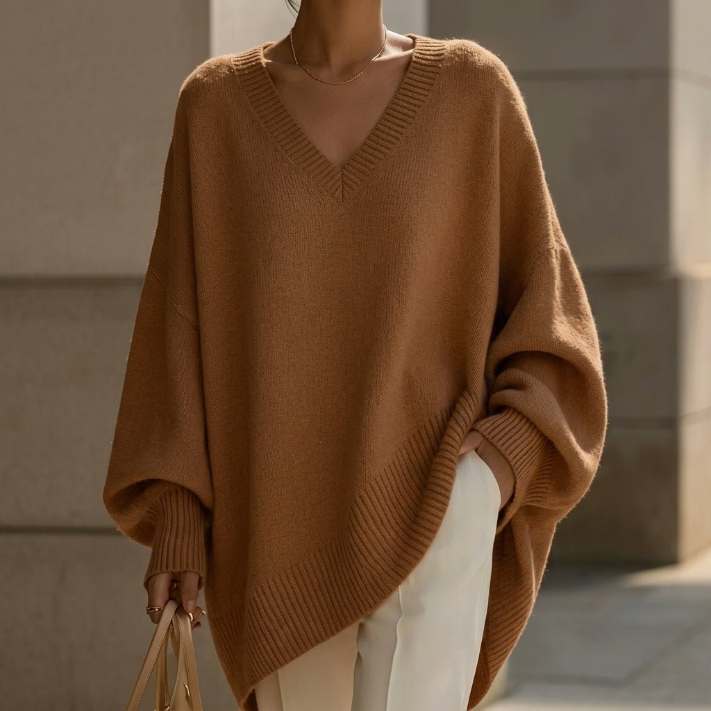V-Neck Knit Pullover Sweater for Women – Relaxed Fit, Comfortable for Everyday Wear - We are MFEO
