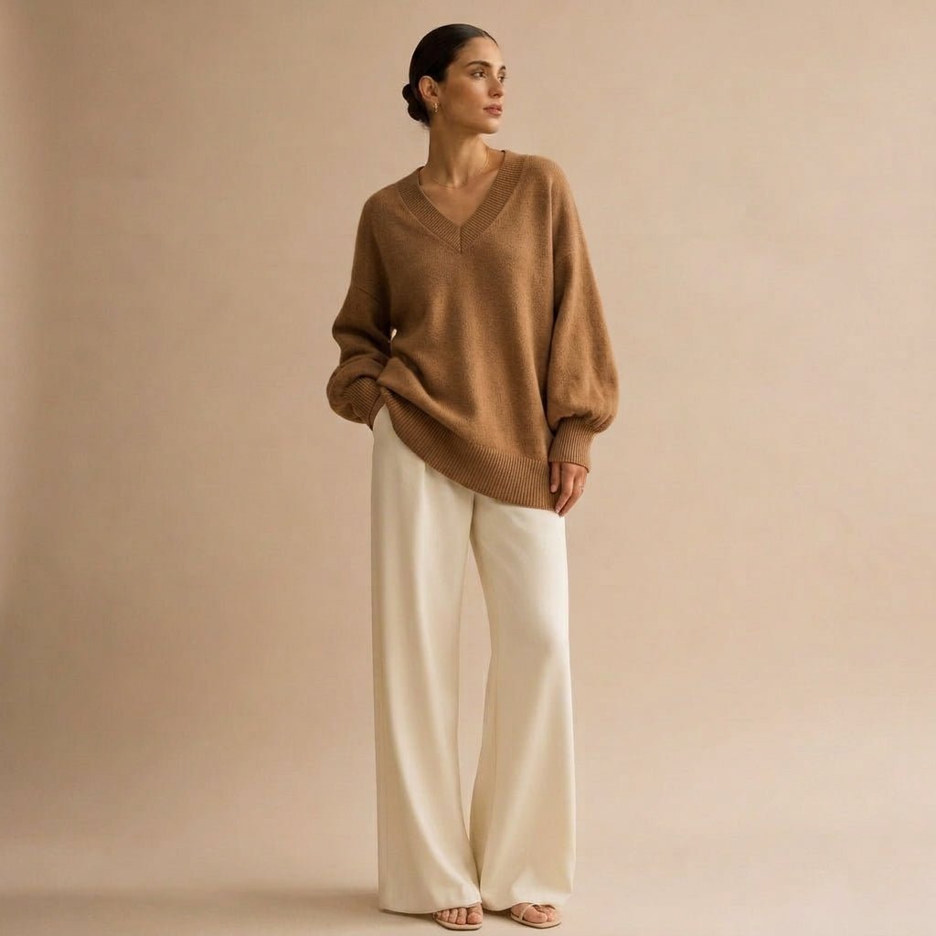 V-Neck Knit Pullover Sweater for Women – Relaxed Fit, Comfortable for Everyday Wear - We are MFEO