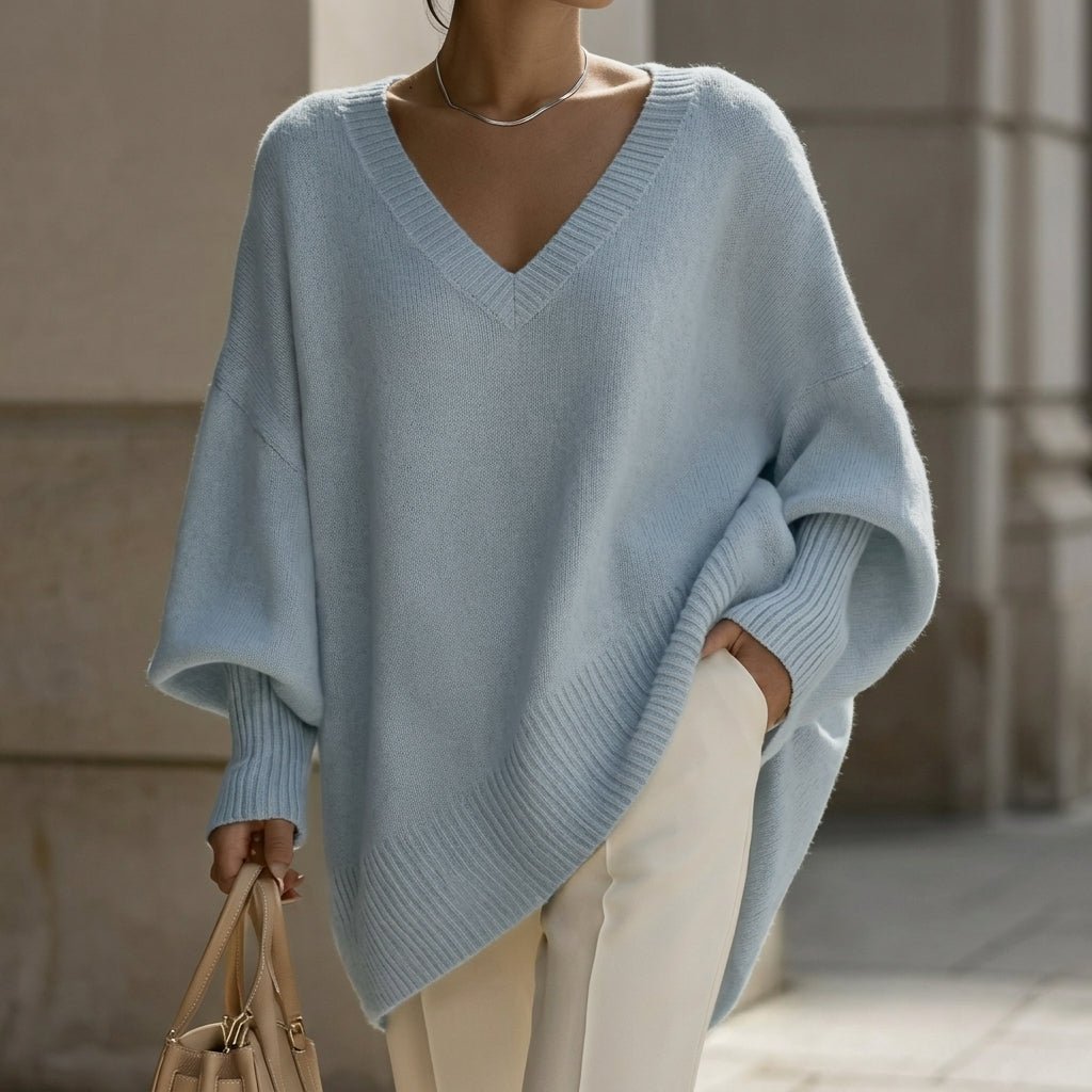 V-Neck Knit Pullover Sweater for Women – Relaxed Fit, Comfortable for Everyday Wear - We are MFEO