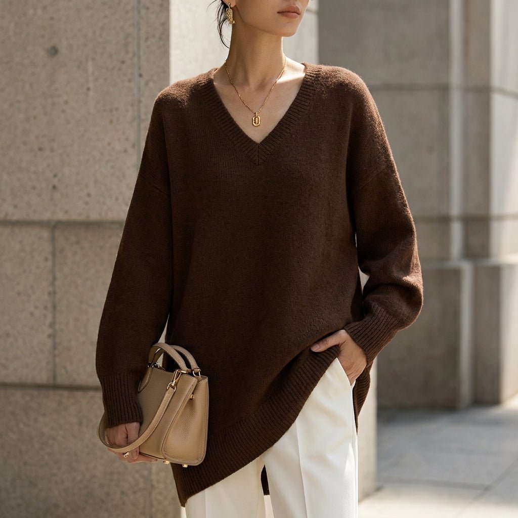 V-Neck Knit Pullover Sweater for Women – Relaxed Fit, Comfortable for Everyday Wear - We are MFEO