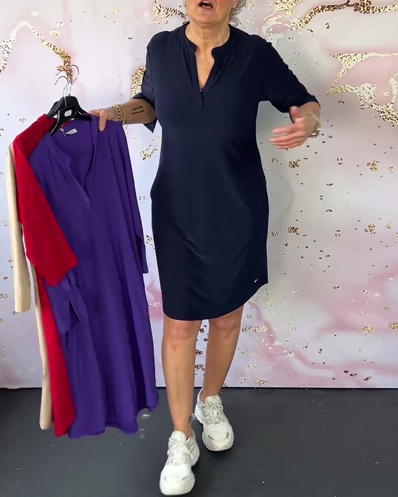 V-Neck Midi Dress with Waist Definition – Flowing Feminine Silhouette - We are MFEO