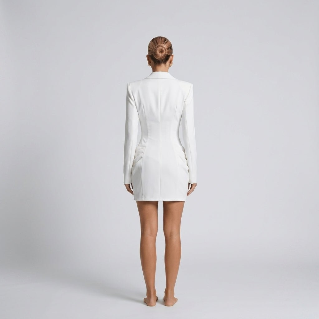 White Blazer Mini Dress – Tailored Fit with Draped Waist for Cocktail Parties - We are MFEO