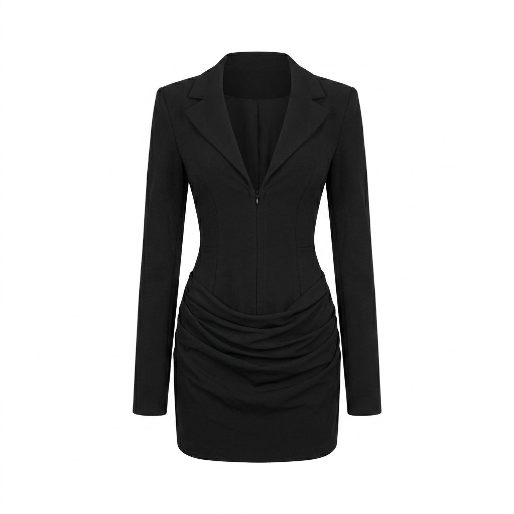 White Blazer Mini Dress – Tailored Fit with Draped Waist for Cocktail Parties - We are MFEO