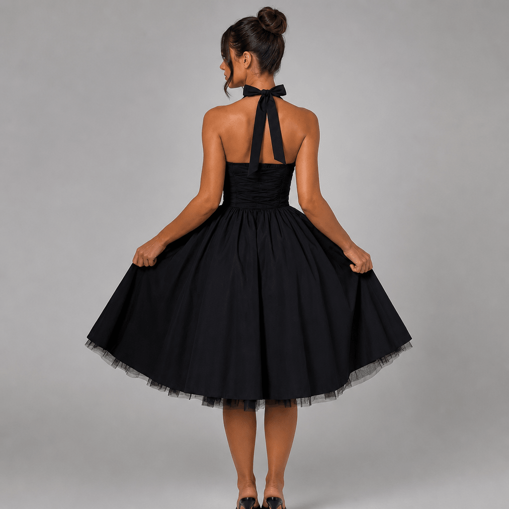 White Midi Dress – Halter Neckline, Structured Bodice for Summer Formal Events - We are MFEO