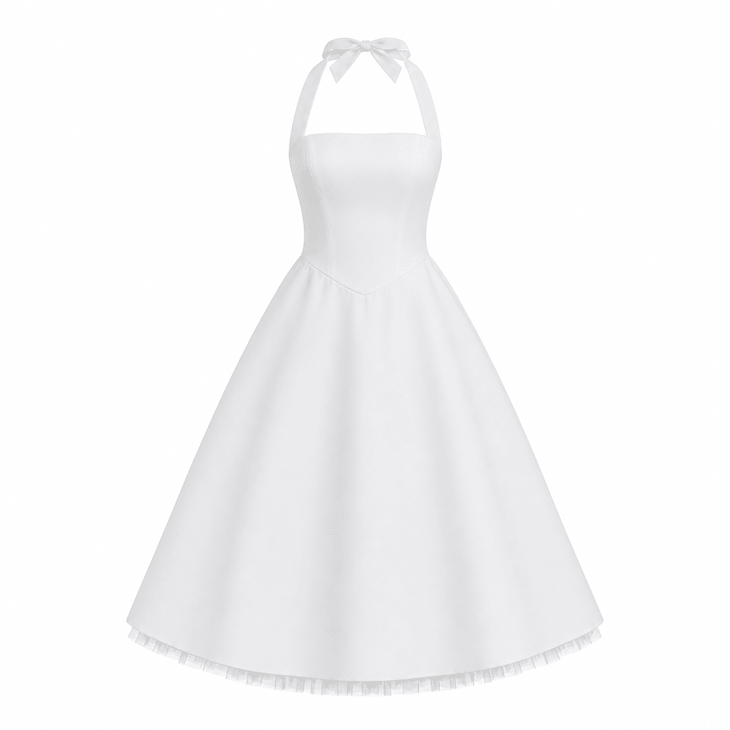 White Midi Dress – Halter Neckline, Structured Bodice for Summer Formal Events - We are MFEO