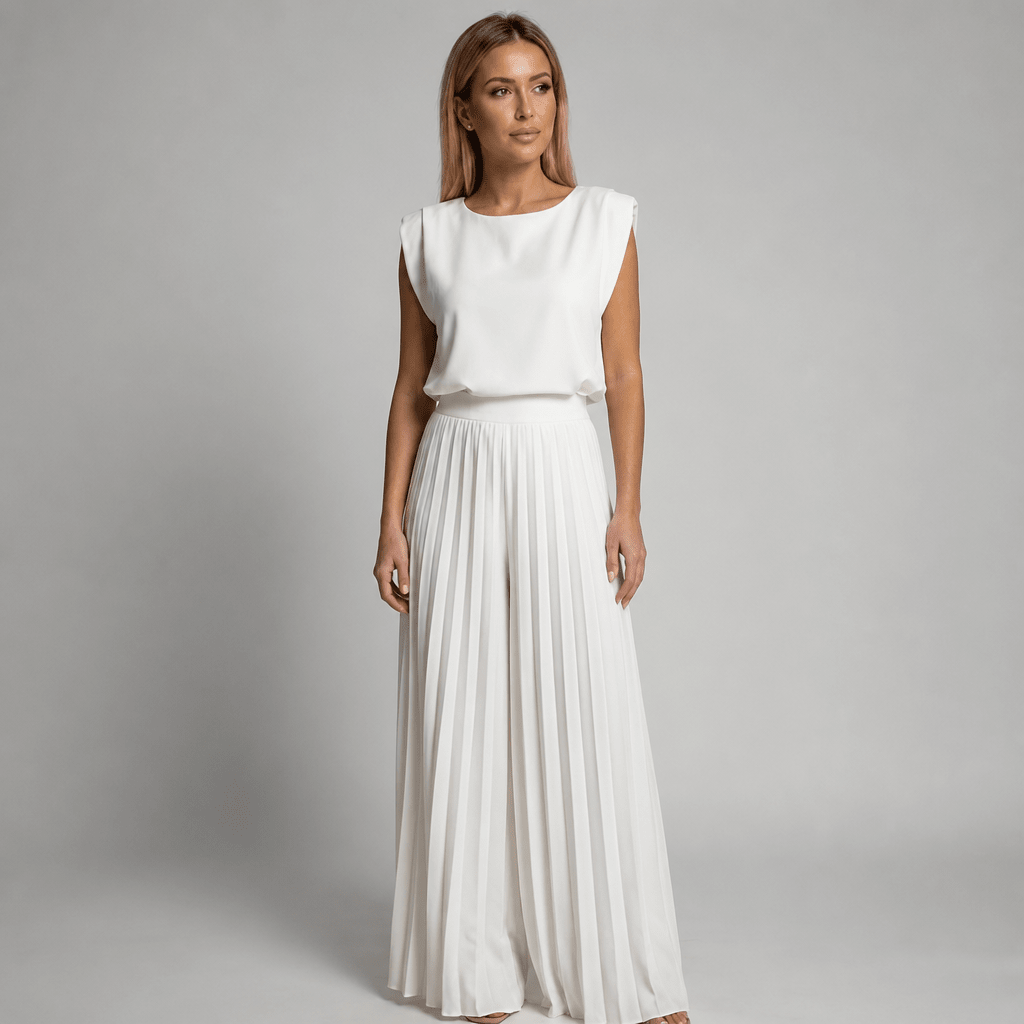 Wide-Leg Jumpsuit with Pleats – Structured Shoulders - We are MFEO