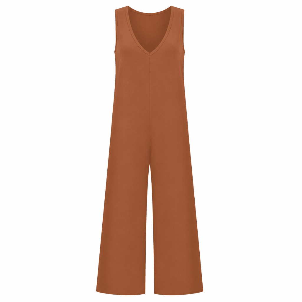 Wide Leg Sleeveless Jumpsuit with V-Neck and Pockets - We are MFEO