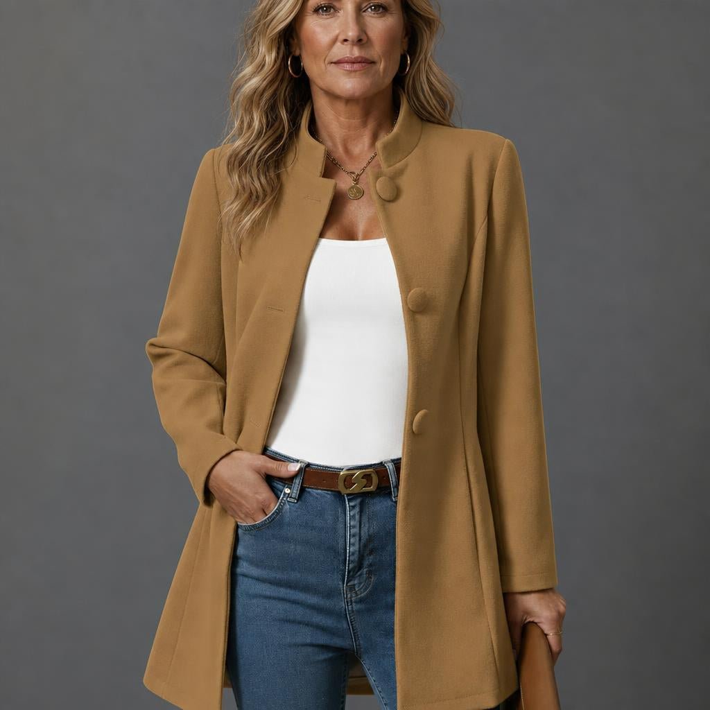 Women's A-Line Winter Coat with Button Front – Stand Collar, Mid-Length for Cold Weather - We are MFEO