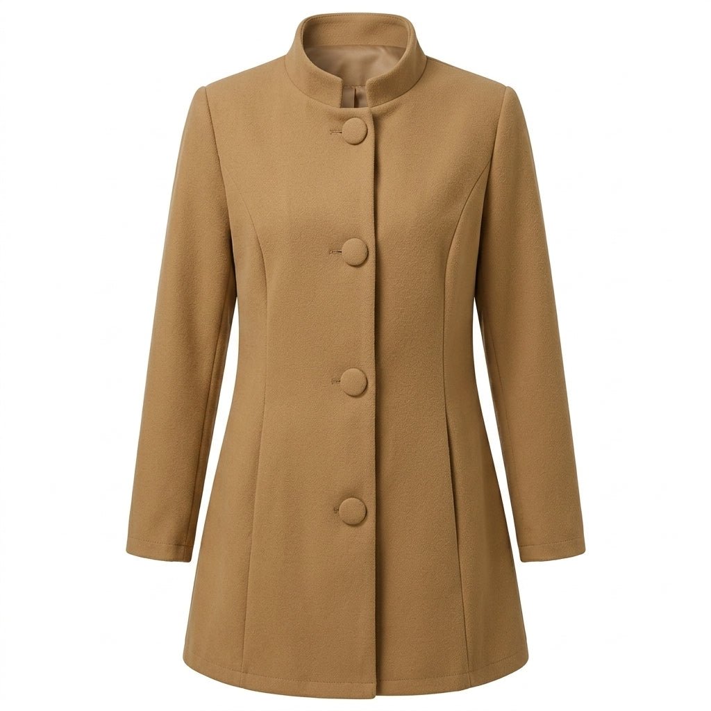 Women's A-Line Winter Coat with Button Front – Stand Collar, Mid-Length for Cold Weather - We are MFEO