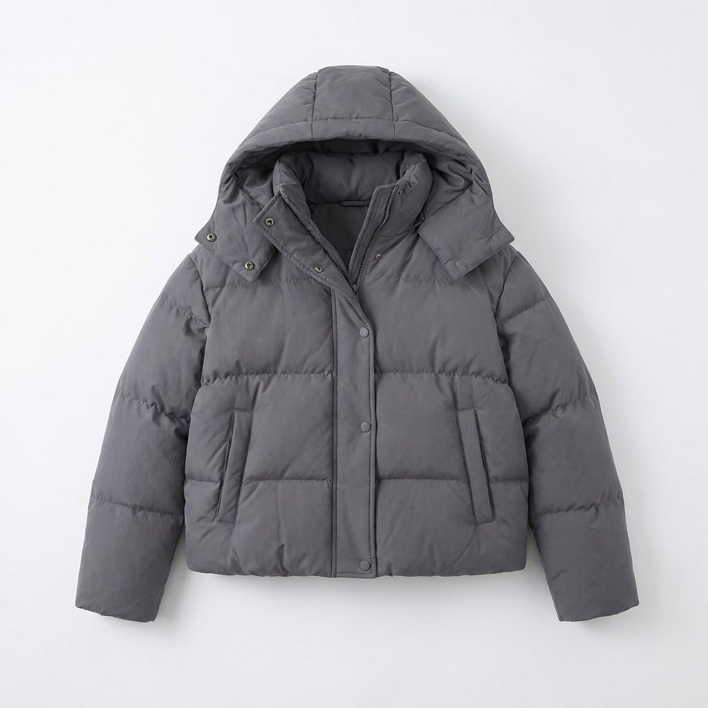 Women's Black Puffer Jacket – Cropped Quilted Design with Hood - We are MFEO
