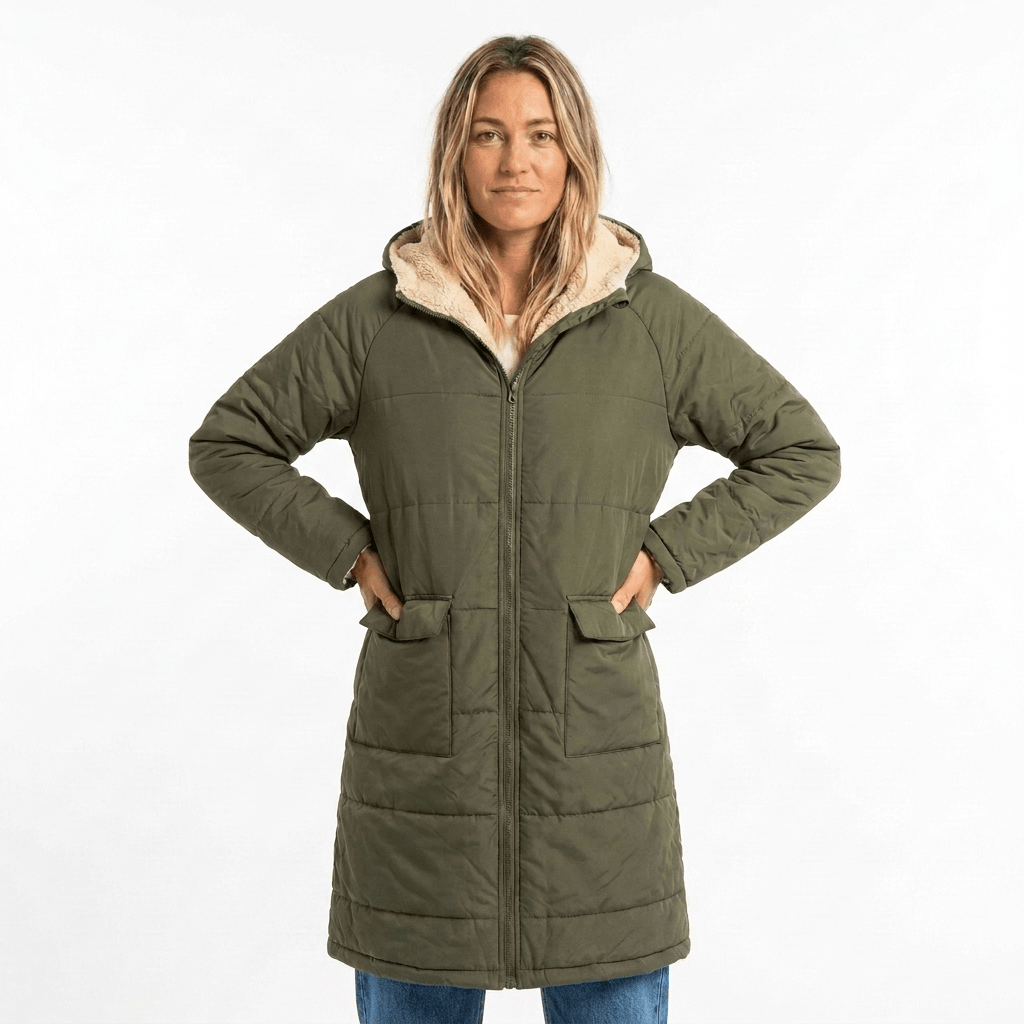 Women's Black Puffer Jacket – Long Quilted Coat with Hood - We are MFEO