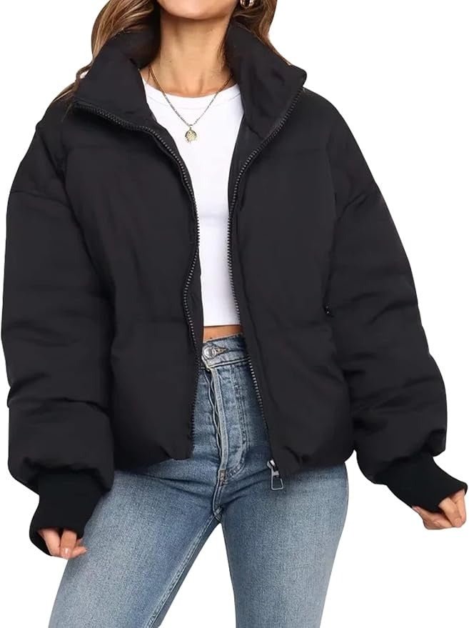 Women's Black Puffer Jacket – Quilted Design for Winter Layering - We are MFEO