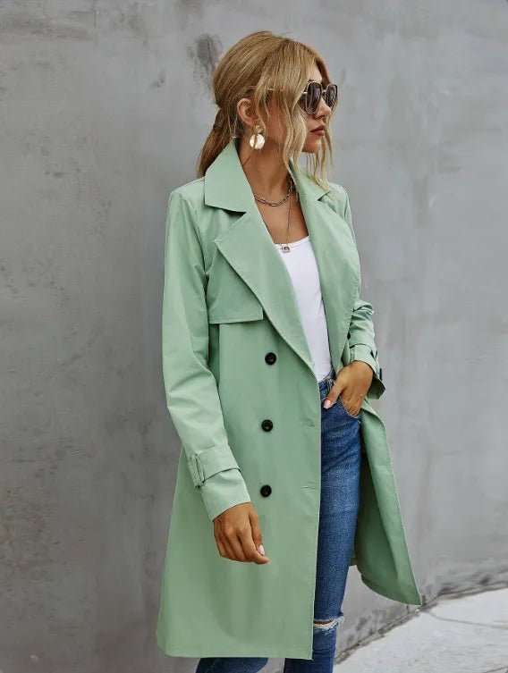 Women's Black Trench Coat – Double-Breasted with Self-Tie Belt - We are MFEO