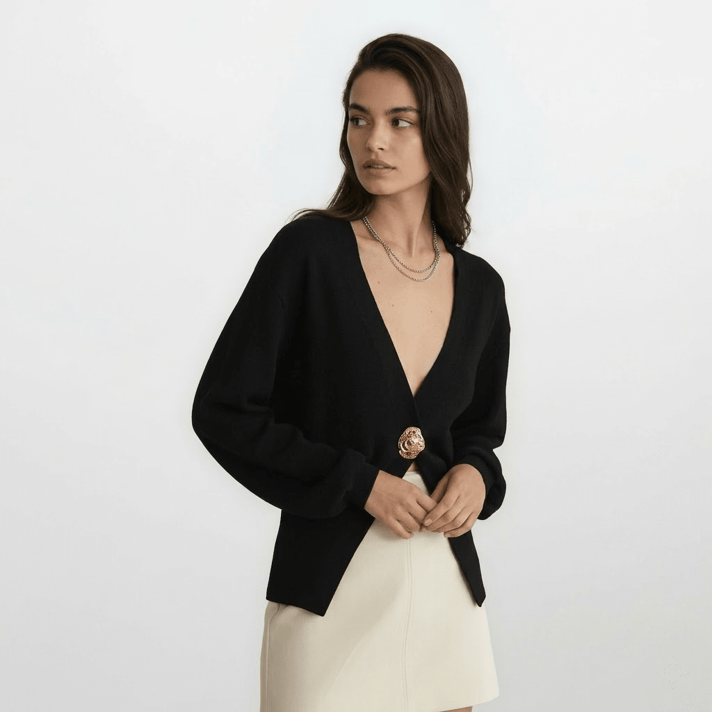 Women's Cardigan V - Neck – Tailored Fit with Gold Closure - We are MFEO